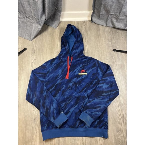 Nike Hoodie Sportswear Essentials  All Over Print Blue/Red mens size‎ M Y2K - Picture 1 of 6